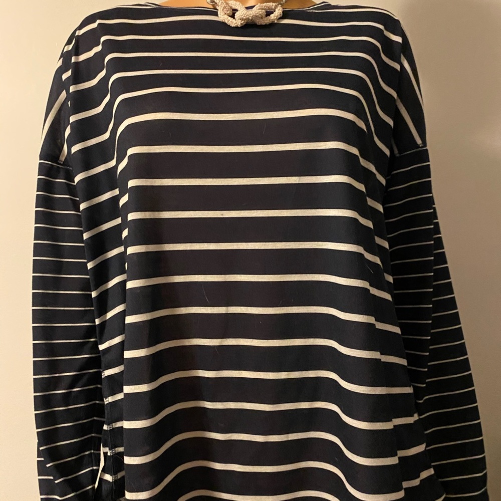 Navy white striped nautical themed top